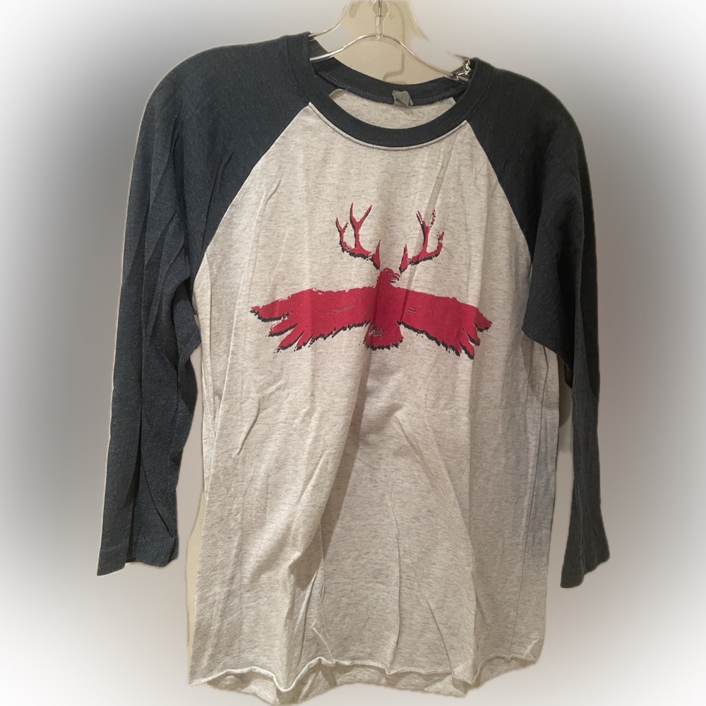 Next Level Apparel Gray and blue w red raglan sleeve  Tee